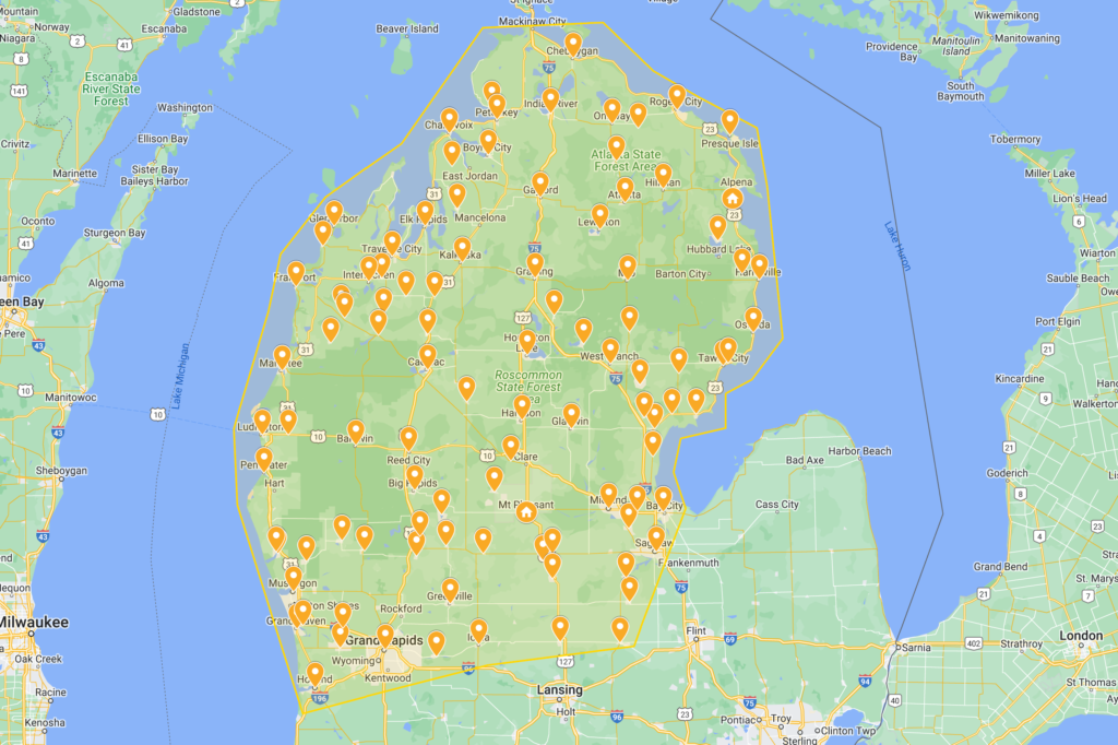 Level Up Roofing Service Areas Graphic